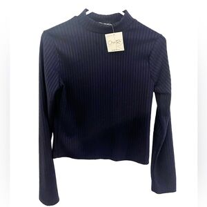 Olivia Ray brand cropped long sleeve mock neck ribbed navy top